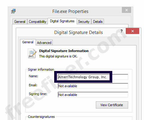 Screenshot of the AmeriTechnology Group, Inc. certificate